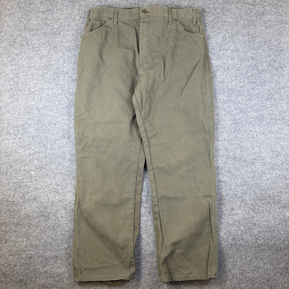 Dickies Pants Mens 36x30 Green Duck Canvas Carpenter Workwear Baggy Heavy